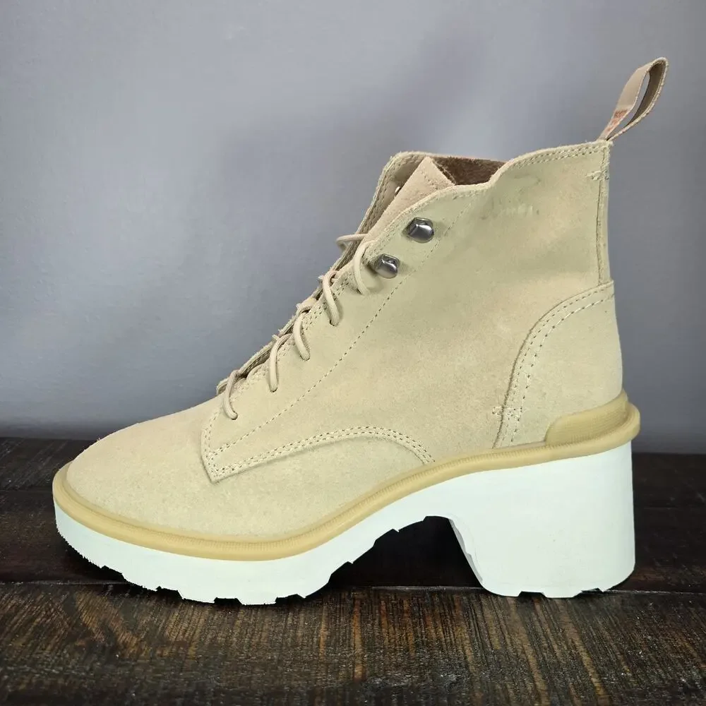 Sorel Hi Line Heeled Womens Size 8 Waterproof Boots Lace Up Suede Cream White